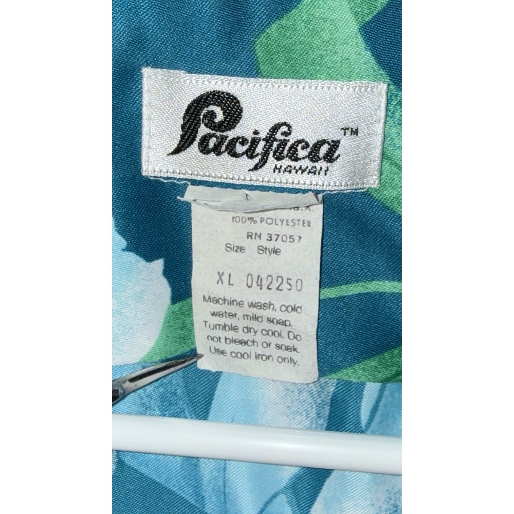 PACIFICA Men's Vintage Hawaiian Button Shirt Floral Teal Beach Summer Size XL - Picture 4 of 5